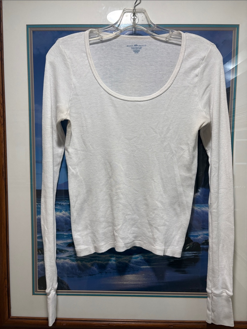 Brandy Melville White Scoop Neck Long Sleeve Top